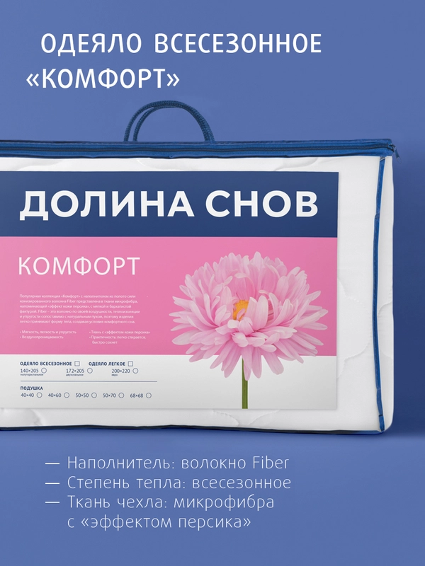 Одеяло Ecotex стеганое всесезонное Комфорт Долина снов, наполнитель Fiber
