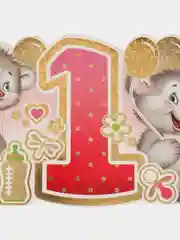 Кораллово-розовый гирлянда и Плакат Цифра 1 годик, С днём рождения, 59,5 x 45 см