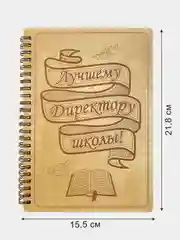 Блокнот подарочный "Лучшему директору школы!" в деревянной обложке А5