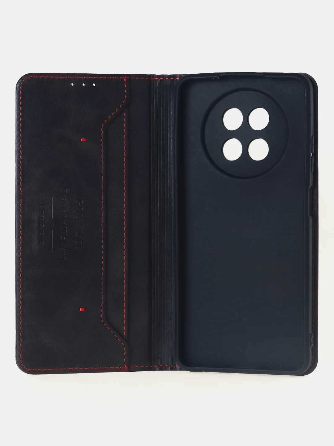 Черный чехол-книжка для Realme 12 (5G) из высококачественной искусственной кожи