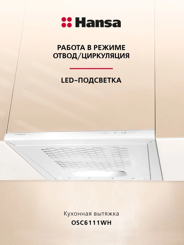 Вытяжка встраиваемая кухонная 60 см Hansa OSC6111WH, козырьковая