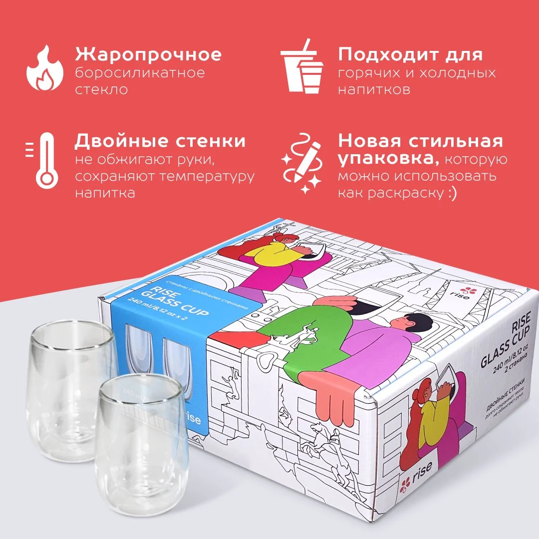 Прозрачный набор 2 стакана RISE GLASS CUP капля, 240 мл