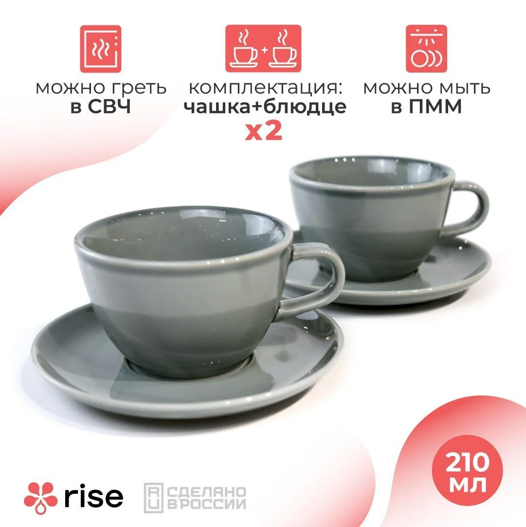 Набор кофейных пар RISE, 210 мл, на 2 персоны, серый