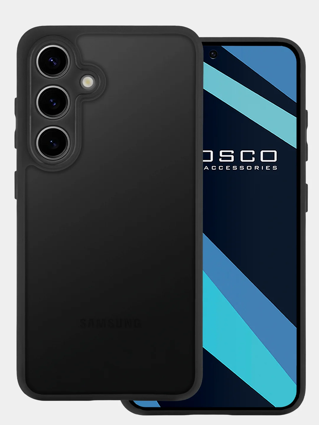 Черный чехол для Samsung Galaxy S24, S24+ пластиковый ROSCO противоударный, силиконовая окантовка