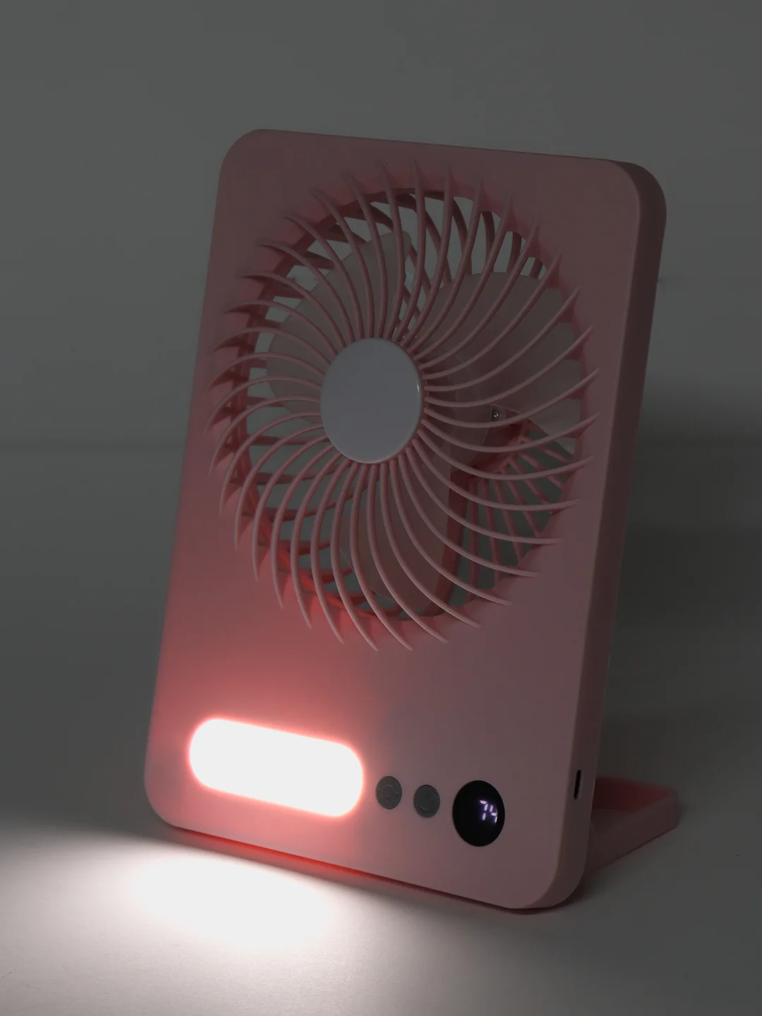 Розовый вентилятор настольный,туристический "ZIKO" 3 скорости, LED подсветка, USB зарядка
