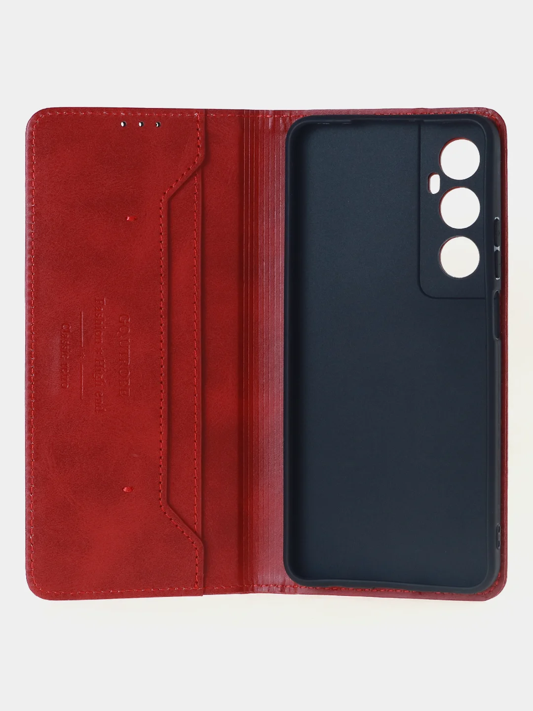 Красный чехол-книжка для Realme C65 (4G) из высококачественной искусственной кожи