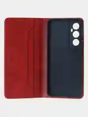 Красный чехол-книжка для Realme C65 (4G) из высококачественной искусственной кожи