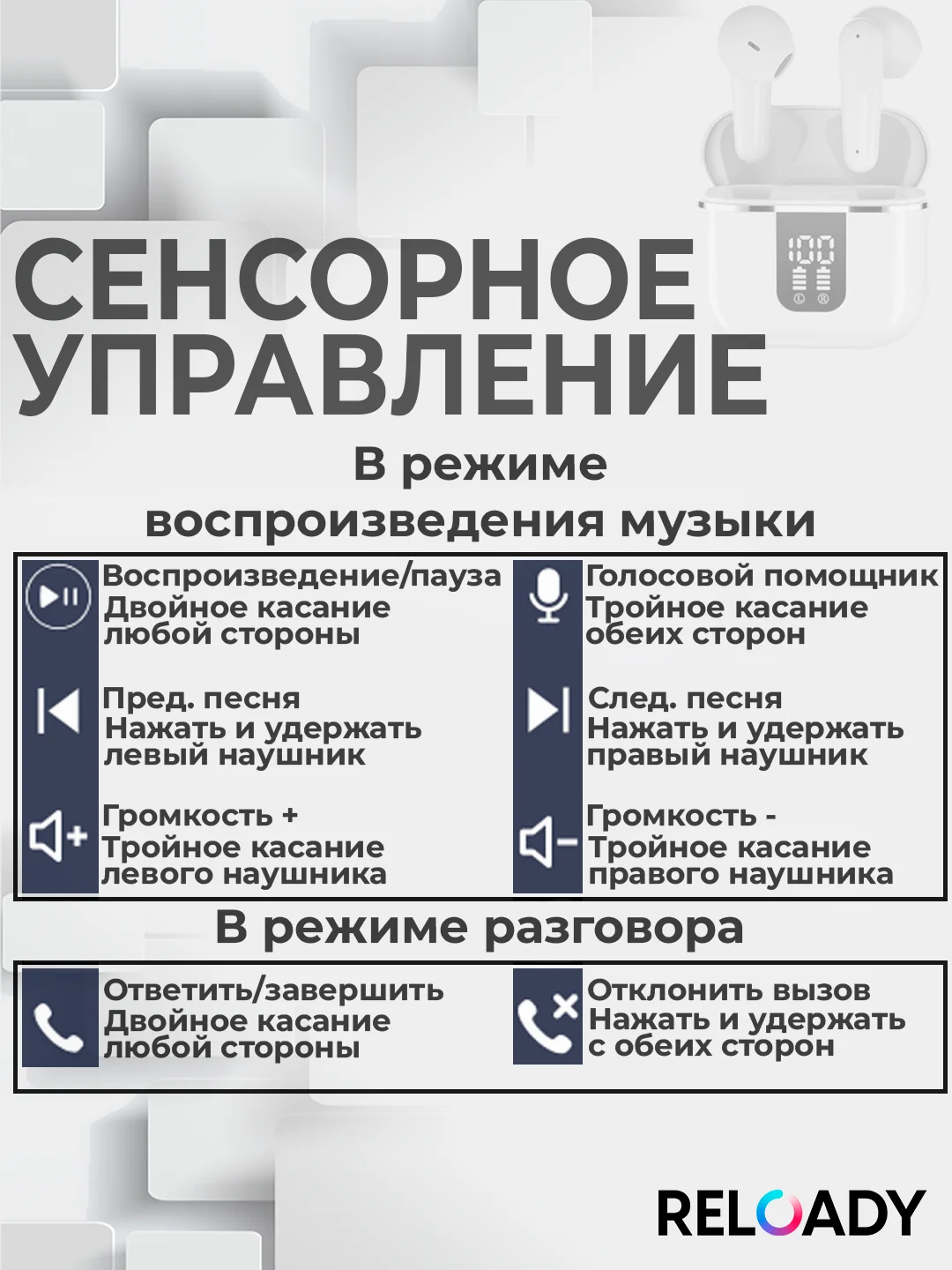 Белый беспроводные наушники с индикатором зарядки