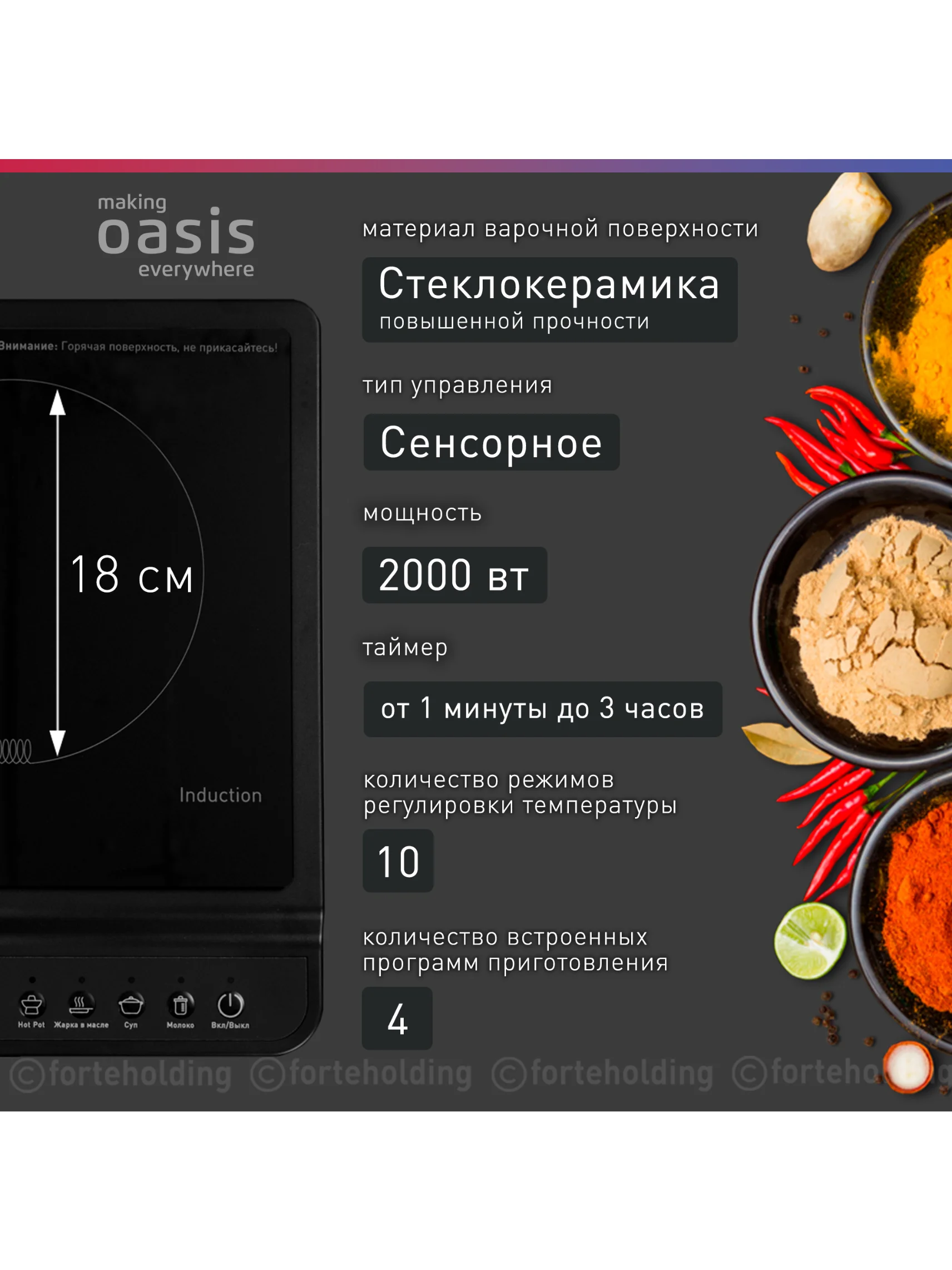 Черный настольная индукционная плита "Making Oasis everywhere" РI-B3S