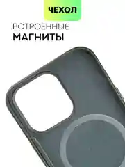 Тёмно-зелёный чехол MagSafe для iPhone 13 Pro кожаный BROSCORP с  защитой камер, микрофиброй, экокожа