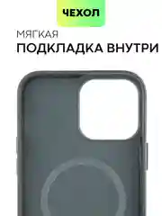 Тёмно-зелёный чехол MagSafe для iPhone 13 Pro Max кожаный BROSCORP с защитой камер, микрофиброй, экокожа