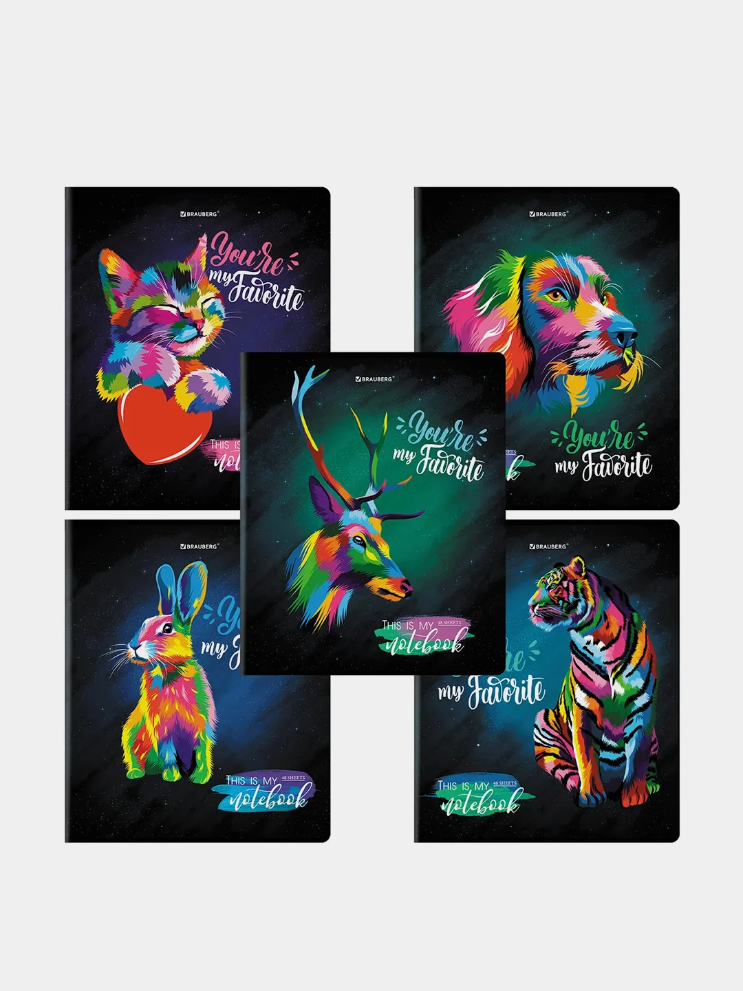 Тетрадь BRAUBERG "Animals Pop-Art", А5, клетка, матовая ламинация, 2 штуки по 48 листов