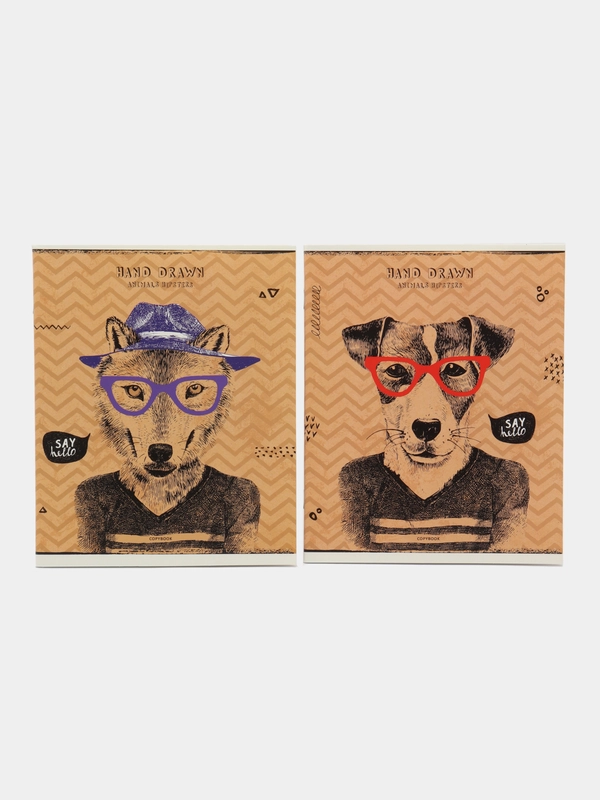 Тетрадь 48 листов клетка "Animals hipsters" (2шт)