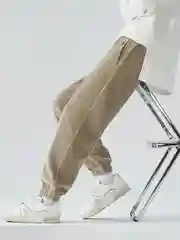 Бежевый меланж брюки мужские, вельветовые спортивные