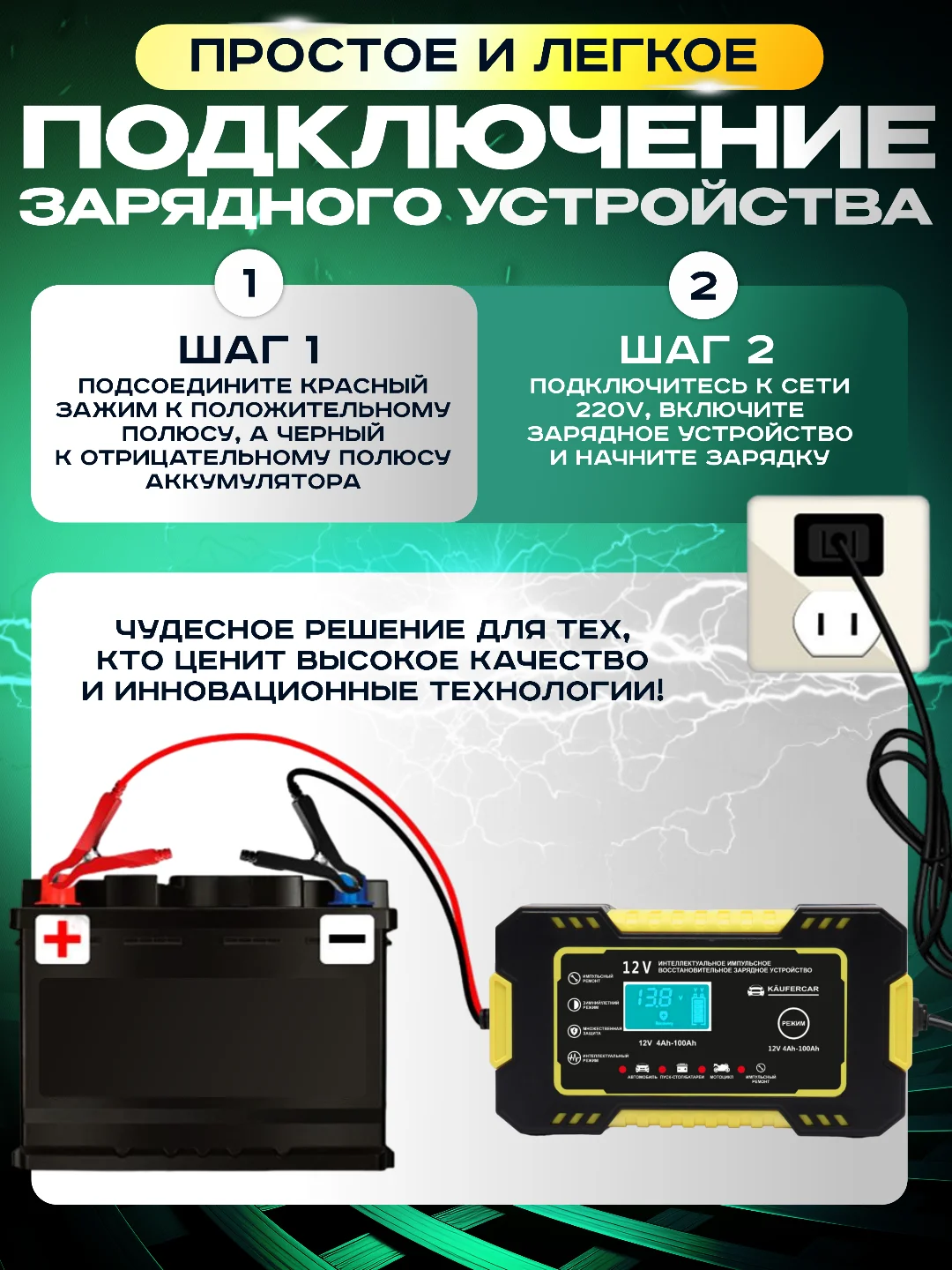 Автомобильное зарядное устройство / зарядка для АКБ 12в/ автомобильный аккумулятор зарядка