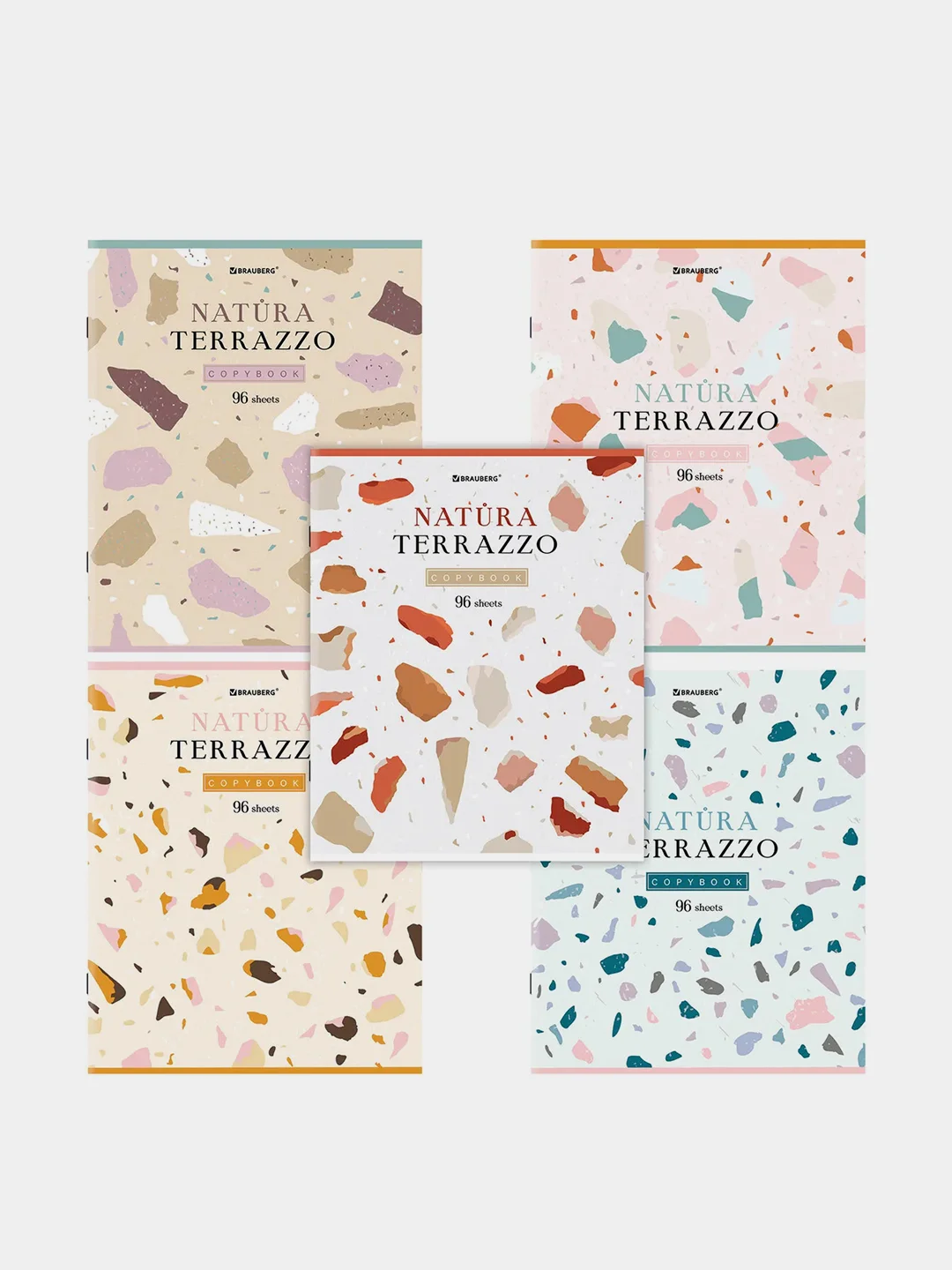 Тетрадь BRAUBERG "Natura Terrazzo", А5, скоба, клетка, 96 листов