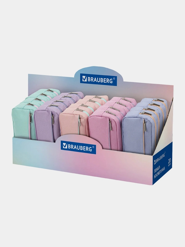 Пенал мягкий BRAUBERG "Pastel", 2 отделения, 21х9,5х5 см