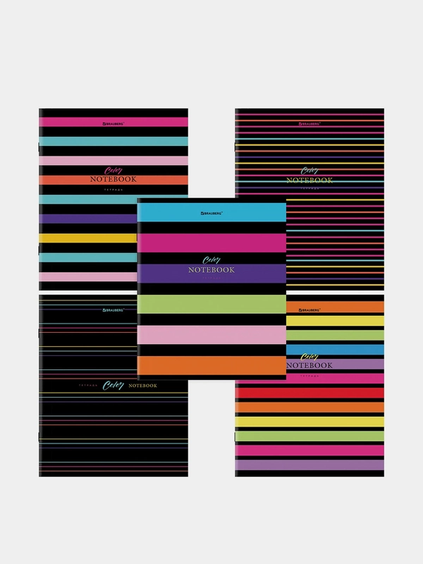 Тетрадь BRAUBERG "Color Stripes", скоба, клетка, А5, 96 листов, глянцевая ламинация