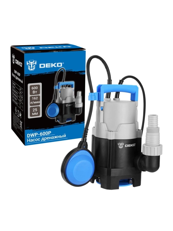 Насос дренажный Deko DWP-600P (грязевая, поплавок, 220В, 600Вт, пластик) 076-0519