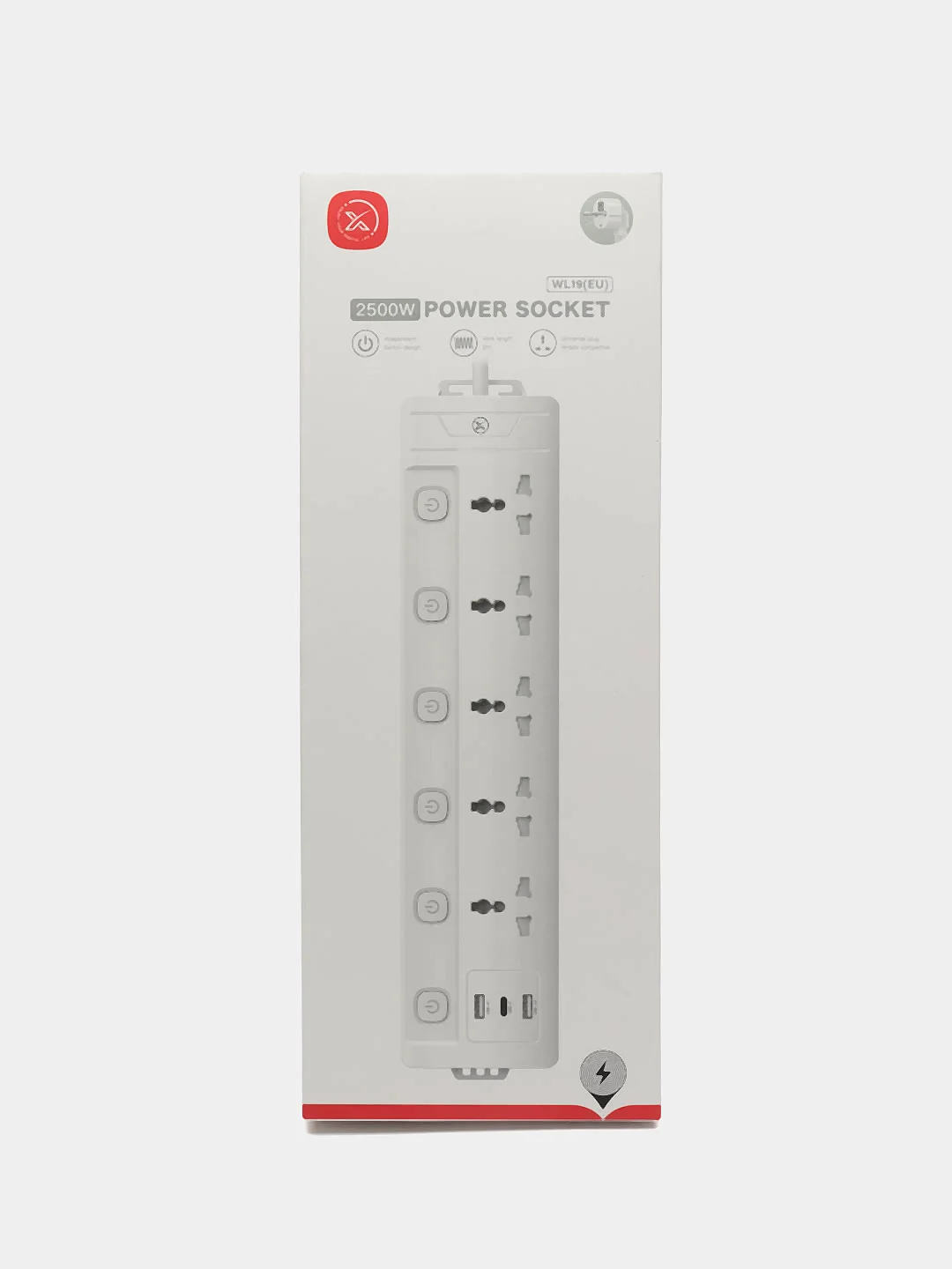 Сетевой фильтр XO Power Socket 2500W (WL19 EU) (5 розеток, 2 USB порта + Type-C)