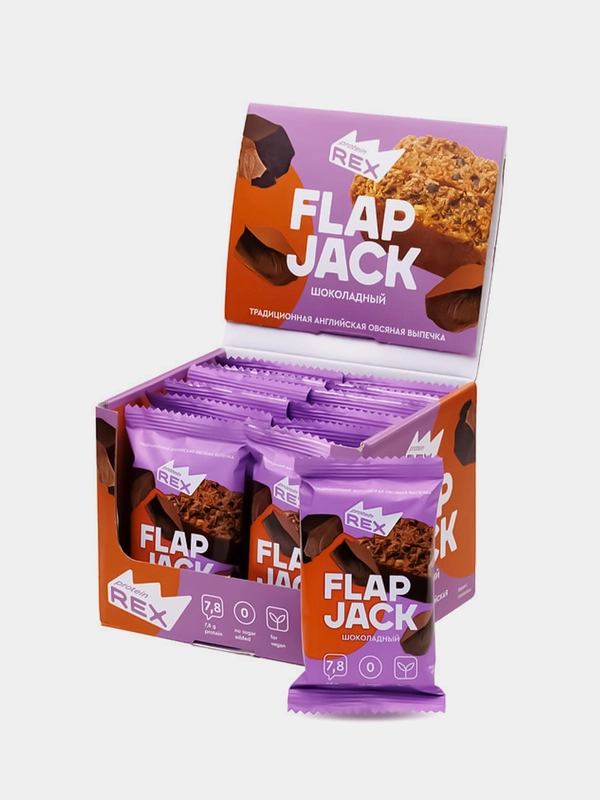 Печенье протеиновое Protein Rex FLAP JACK "Шоколадное", овсяное, 12 штук по 60 г