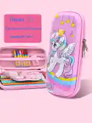 Тёмно-розовый пенал школьный с 3D/Д рисунком, для мальчиков и девочек, жесткий твердый каркас