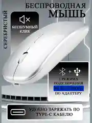 Серебряный мышь компьютерная, бесшумная, беспроводная, Type-C зарядка