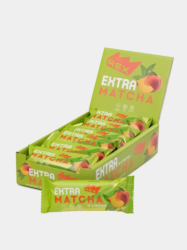 Батончик Protein Rex EXTRA "Матча-персик", протеиновый, 18 штук по 40 г