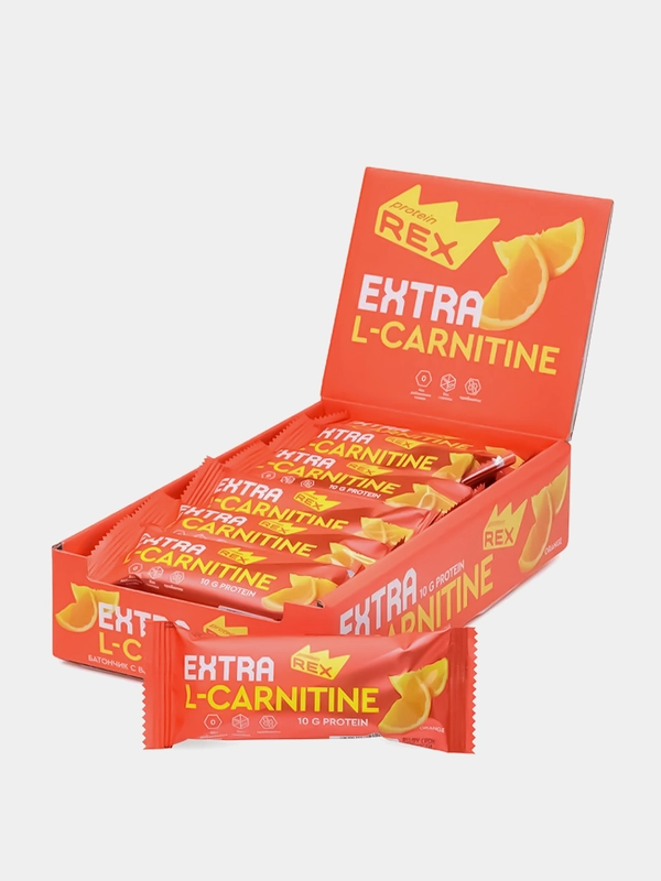 Батончик Protein Rex EXTRA "Апельсин" + L-карнитин, протеиновый, 18 штук по 40 г