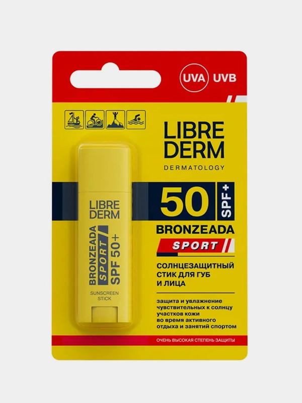 Солнцезащитный стик для губ и лица LIBREDERM BRONZEADA SPORT SPF 50+, 4,8 г