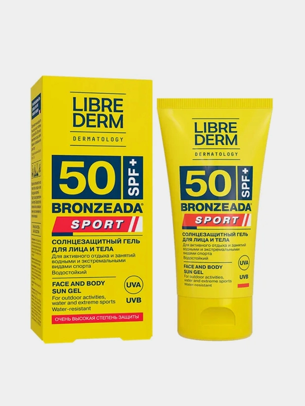 Солнцезащитный гель Librederm BRONZEADA SPORT, для лица и тела, SPF 50, 150 мл
