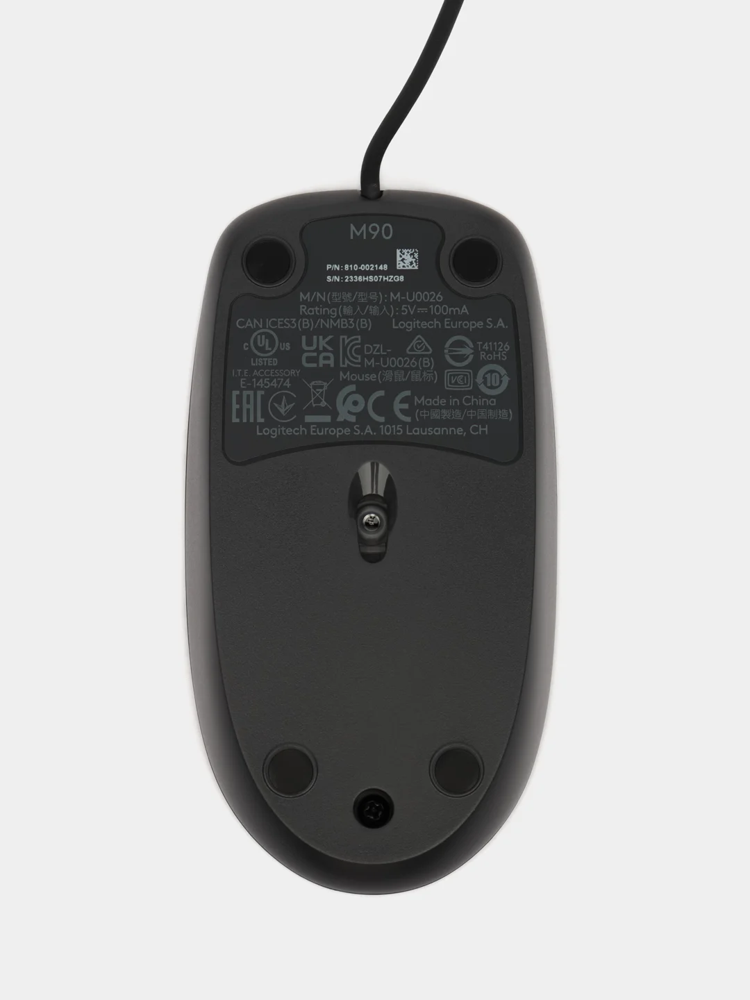Черный мышь проводная Logitech M90, USB