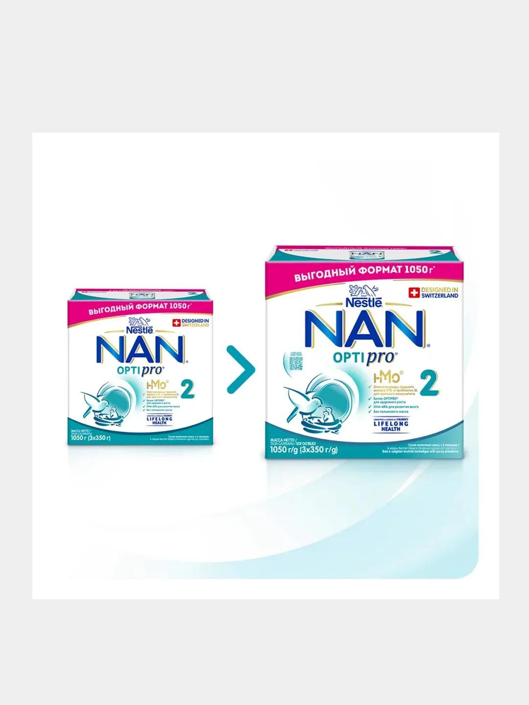 Смесь детская NAN OptiPro 2 сухая молочная, с 6 мес, (3x350 г) 1050 г