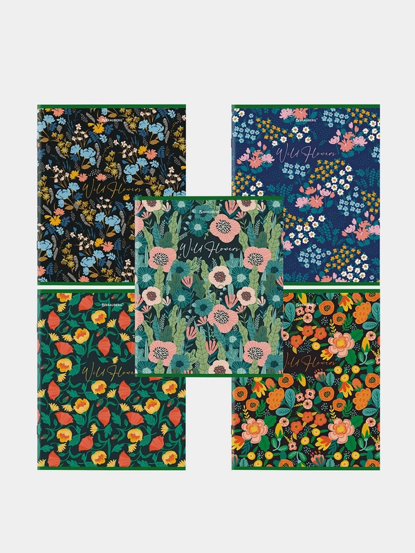 Тетрадь BRAUBERG "Wild Flowers", А5, скоба, клетка, 96 листов