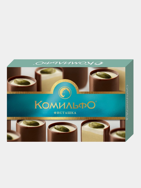 Шоколадные конфеты КОМИЛЬФО с двухслойной начинкой, фисташка, 116г