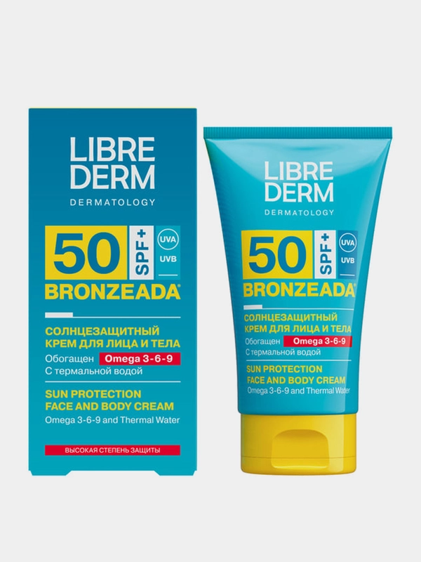 Солнцезащитный крем LIBREDERM BRONZEADA с Омега 3-6-9 и термальной водой, SPF50, 150 мл