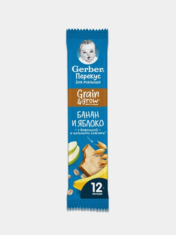 Батончик фруктово-злаковый GERBER с яблоком и бананом, c 12 месяцев, 1 шт