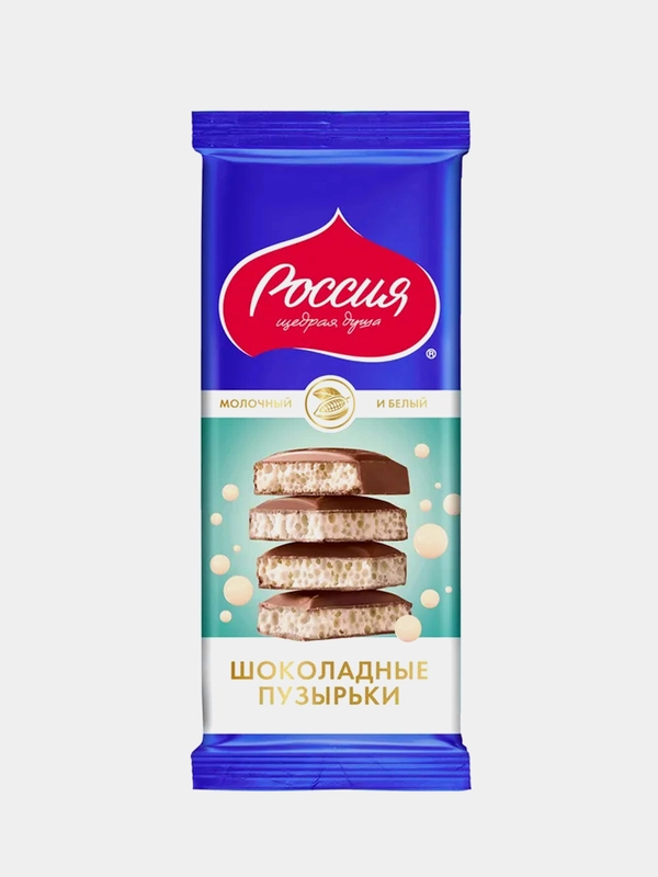 Шоколад "Россия" молочный белый пористый, 75 г