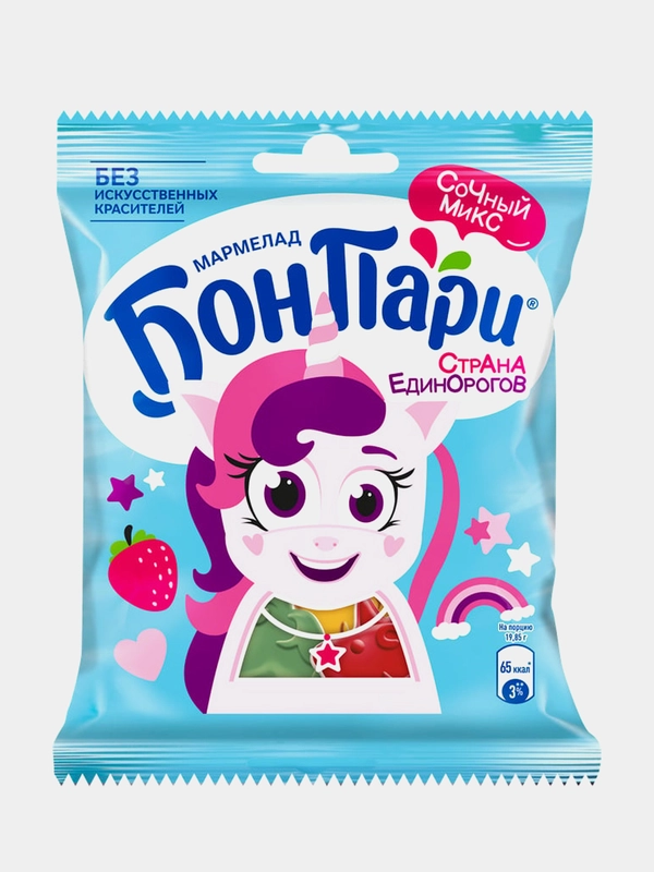 Мармелад жевательный фигурный БОН ПАРИ СТРАНА ЕДИНОРОГОВ, со вкусом фруктов, 100 г