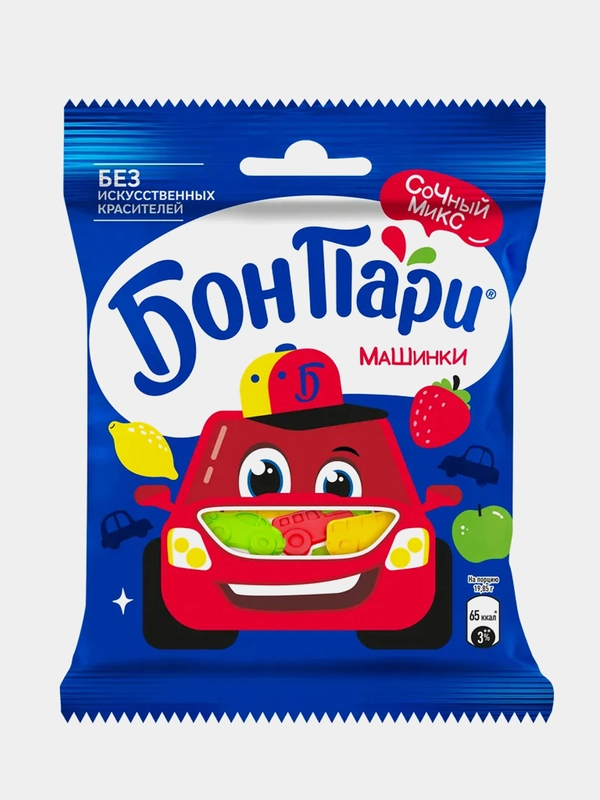 Мармелад жевательный фигурный Бон Пари Машинки, со вкусом фруктов, 75 г