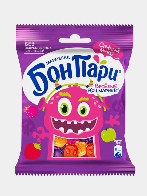 Мармелад жевательный фигурный БОН ПАРИ ВЕСЕЛЫЕ КОШМАРИКИ, со вкусом фруктов,  75 г