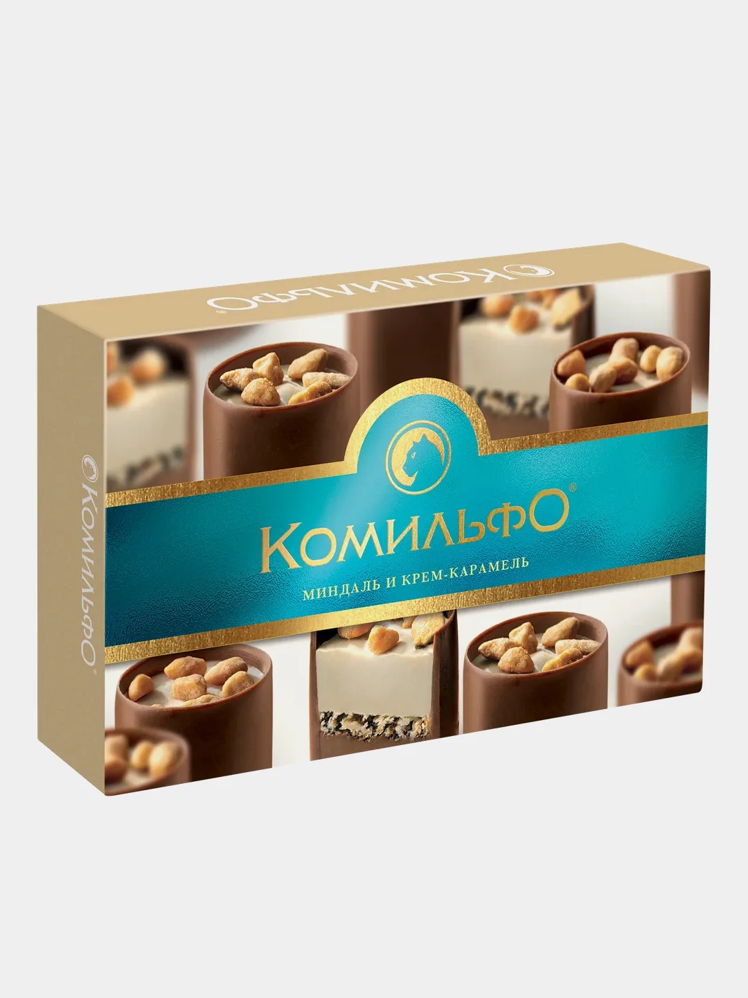 Шоколадные конфеты КОМИЛЬФО с двухслойной начинкой, миндаль и крем-карамель, 116 г