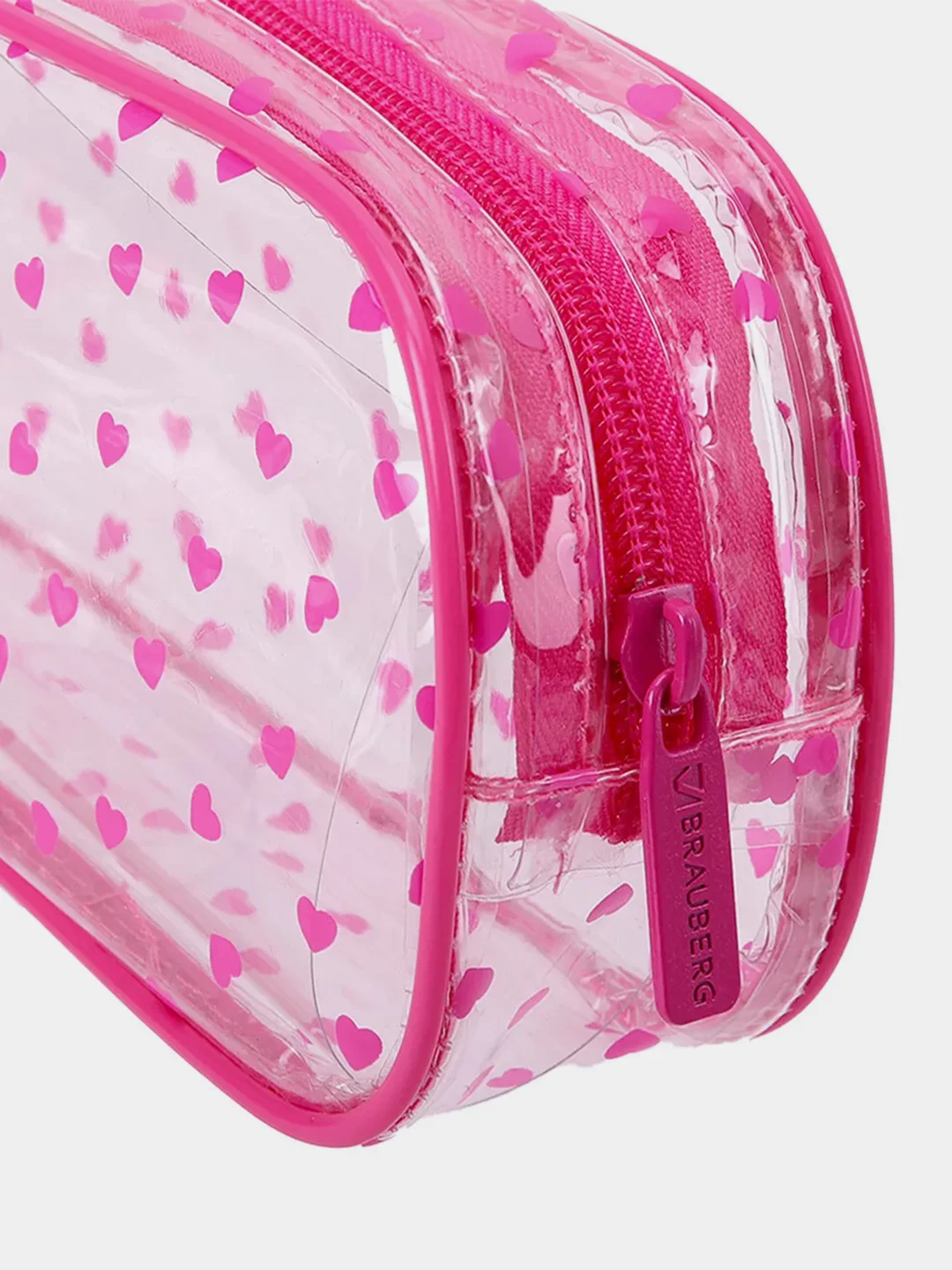 Пенал-косметичка BRAUBERG LUCENT "Hearts", на молнии, прозрачный, 21х5х9 см