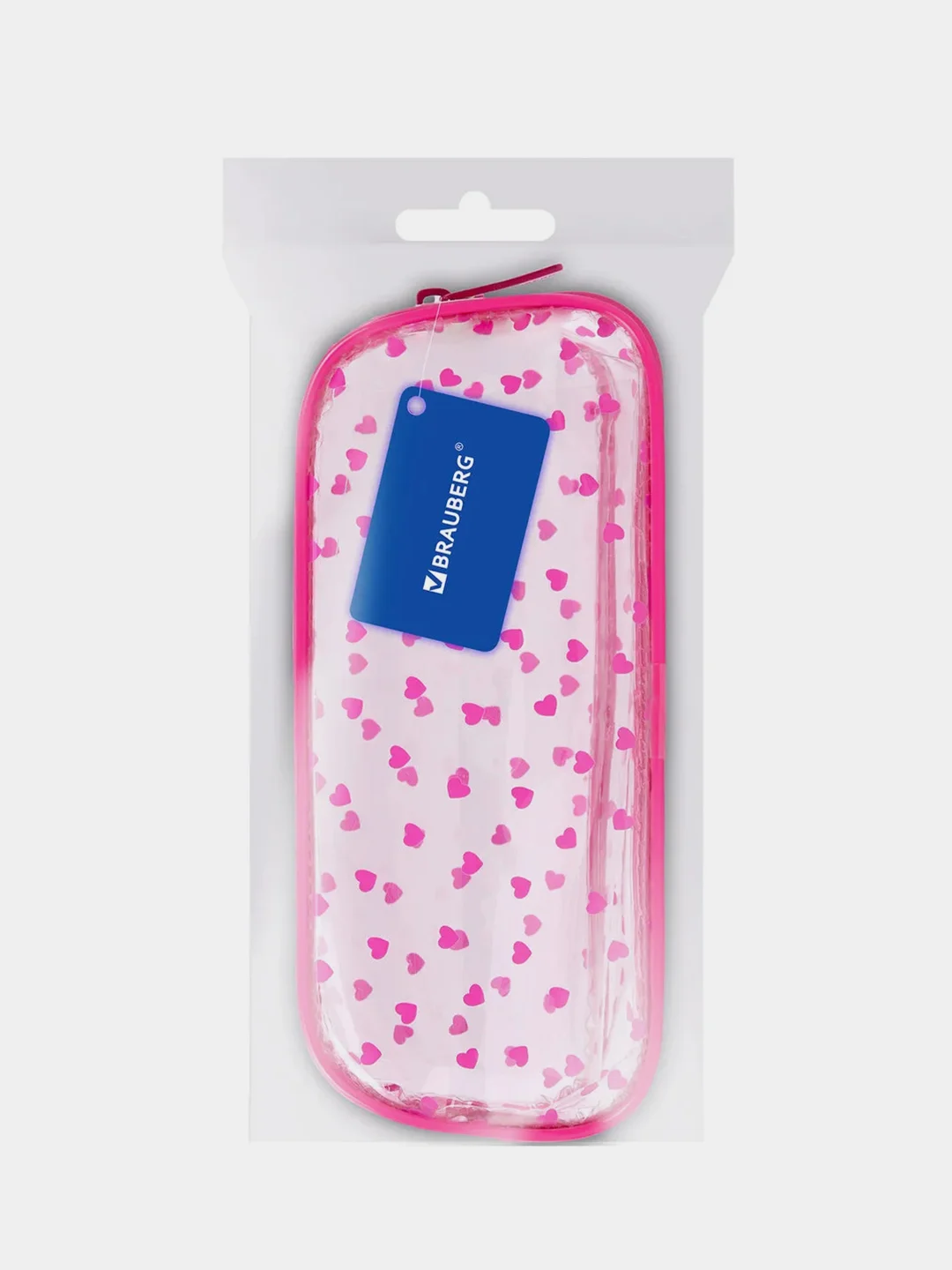 Пенал-косметичка BRAUBERG LUCENT "Hearts", на молнии, прозрачный, 21х5х9 см