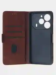Терракотовый чехол-книжка для Tecno Pova 6 Pro из высококачественной искусственной кожи