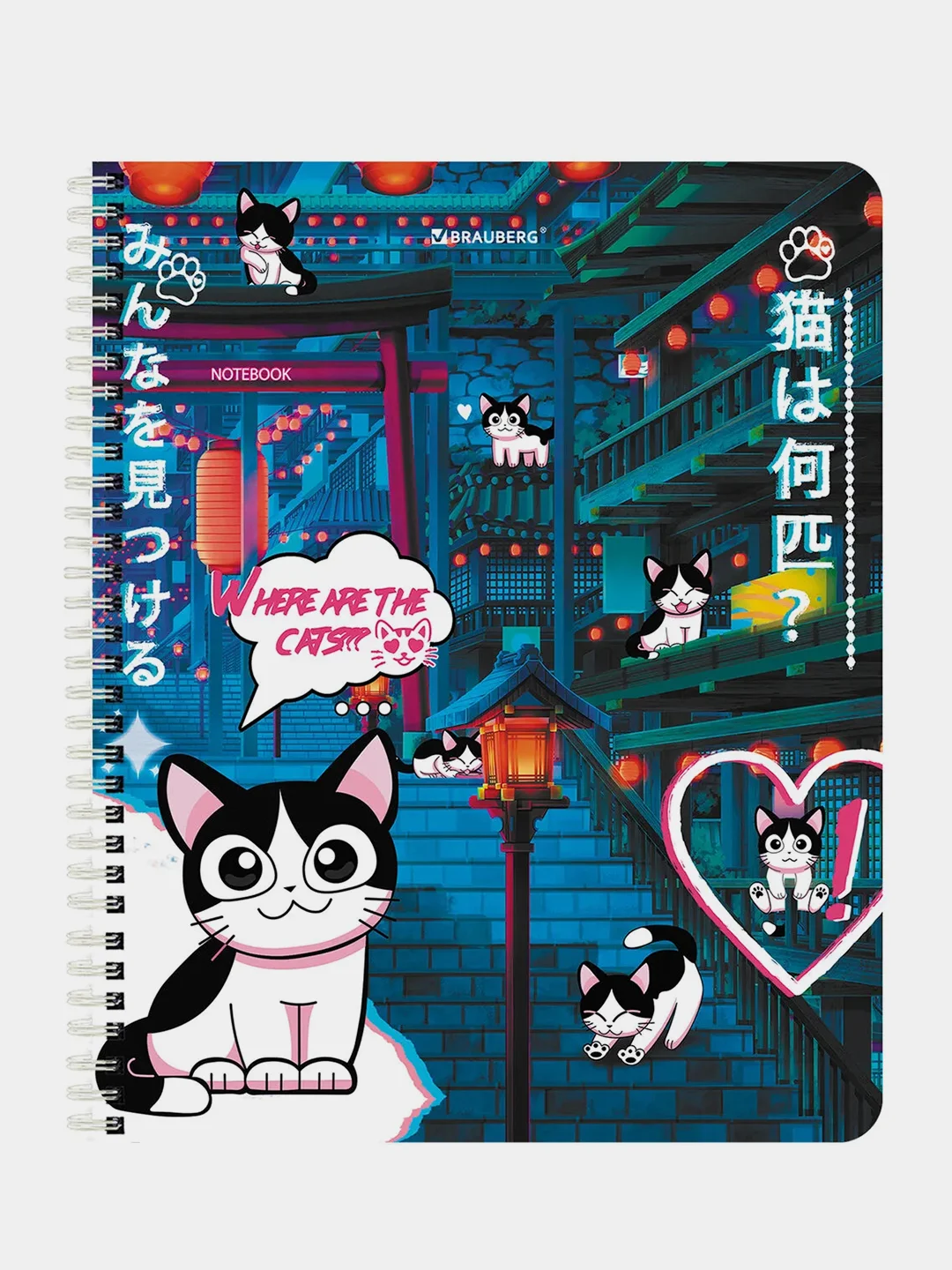 Тетрадь BRAUBERG "Anime Cats", А5, гребень, клетка, 80 листов