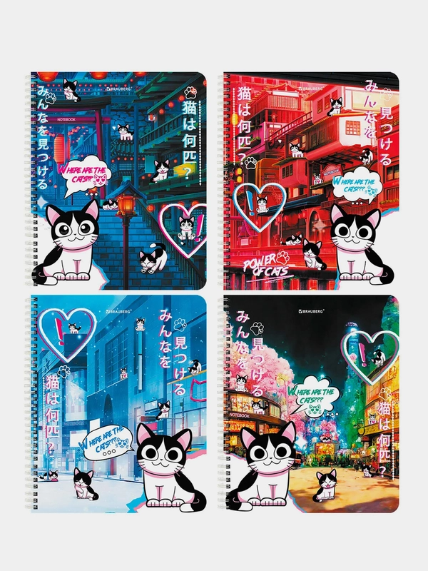 Тетрадь BRAUBERG "Anime Cats", А5, гребень, клетка, 80 листов