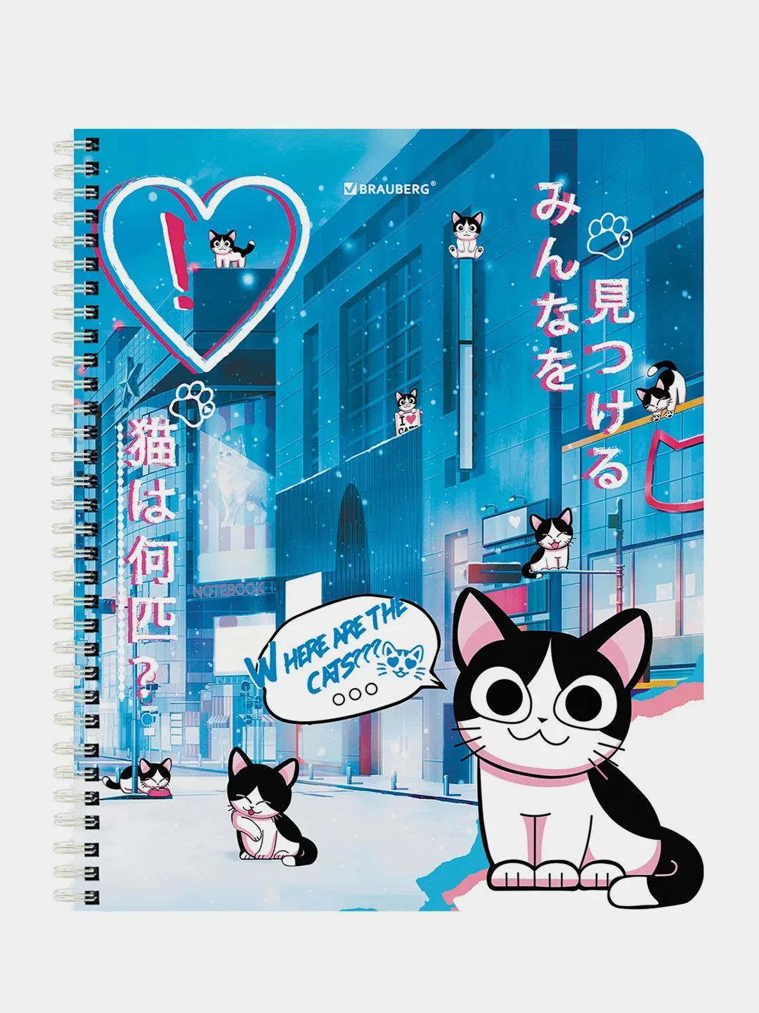 Тетрадь BRAUBERG "Anime Cats", А5, гребень, клетка, 80 листов