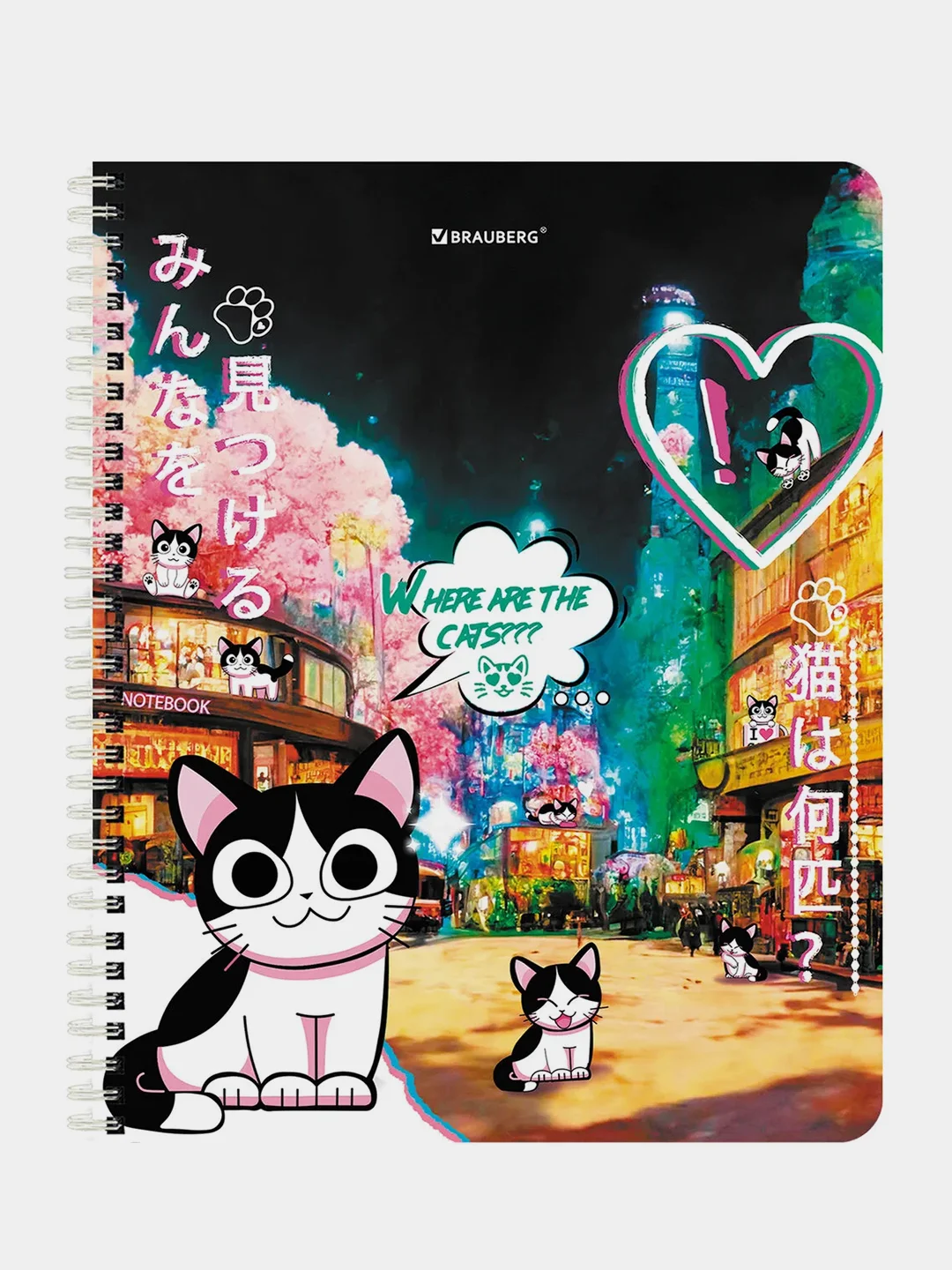 Тетрадь BRAUBERG "Anime Cats", А5, гребень, клетка, 80 листов