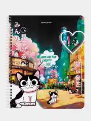 Тетрадь BRAUBERG "Anime Cats", А5, гребень, клетка, 80 листов